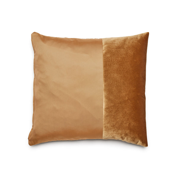 Gold Duo Cushion by ONTWERPDUO showing two tone velvet and satin fabrics.