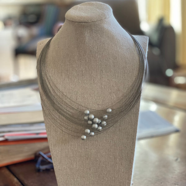 NECKLACE - 15 SMALL METAL BALLS - GREYS ONLY