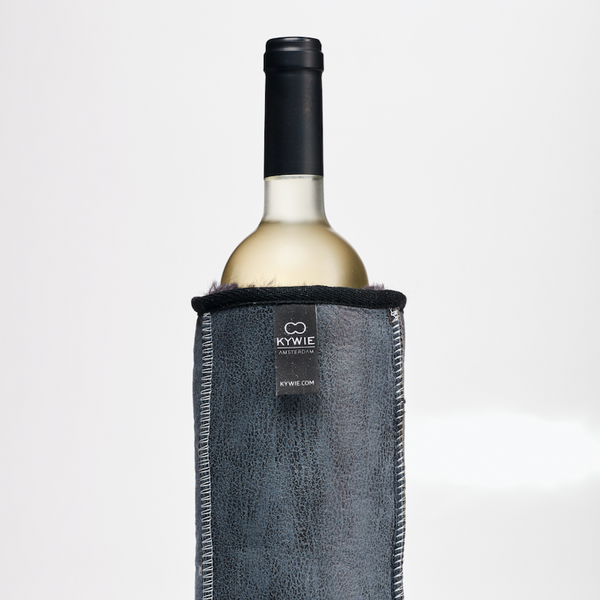 LEATHER WINE COOLER - 100% NATURAL SHEEPSKIN Blue Grey