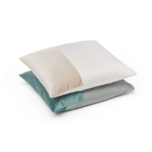 Two Duo Cushions by ONTWERPDUO in white and green.